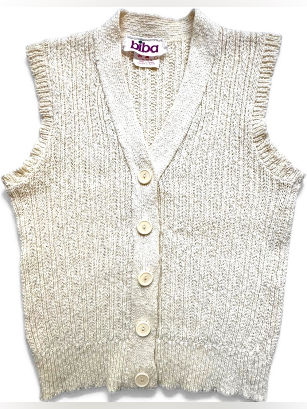Biba knit vest Vintage Biba Canada Cream Knit Sweater Vest - Cotton Blend Sm